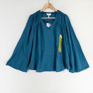 Jessica Simpson Teal Bell-Sleeve V-Neck Blouse